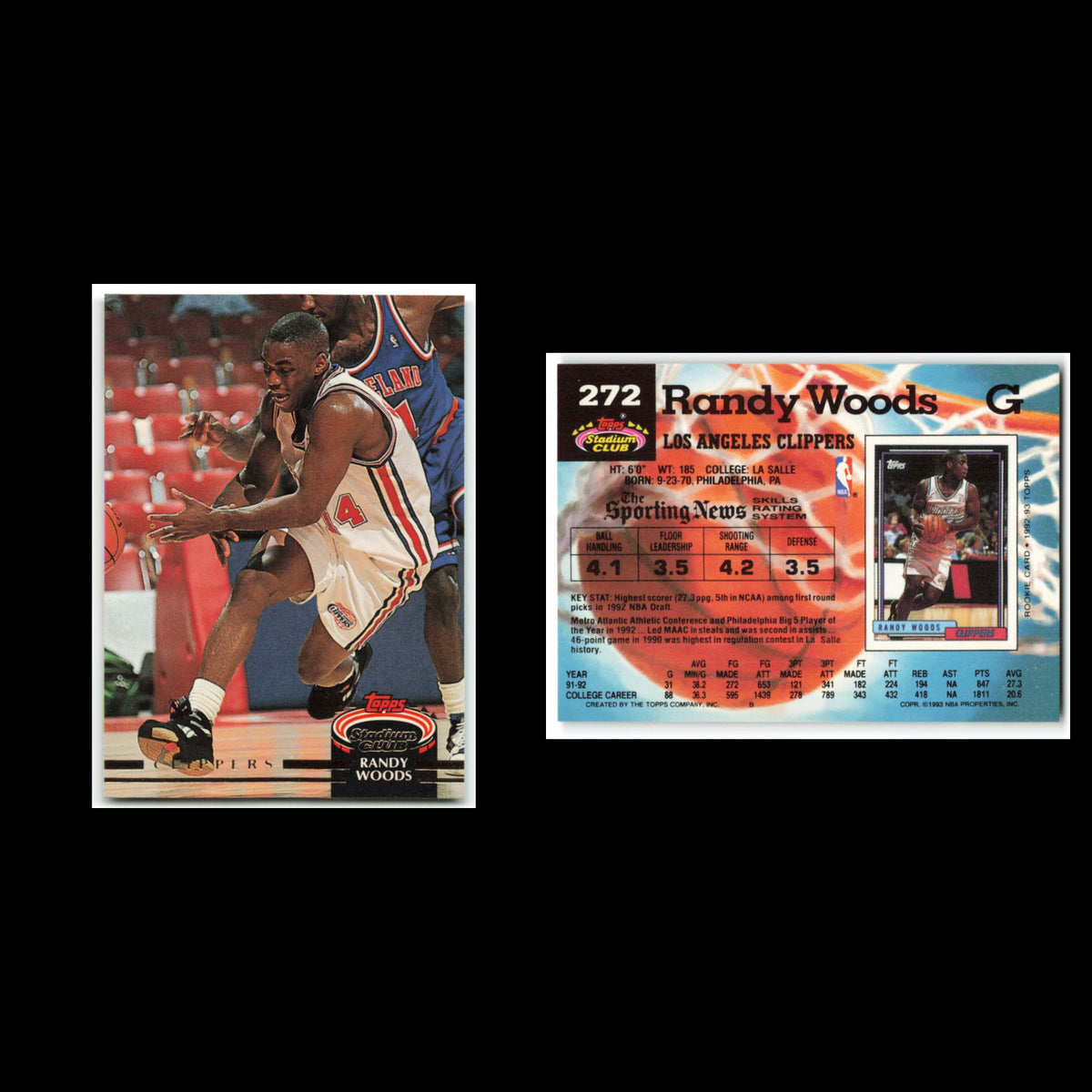 Randy Woods Rookie #272 1992 Topps Stadium Club Los Angeles Clippers Basketball