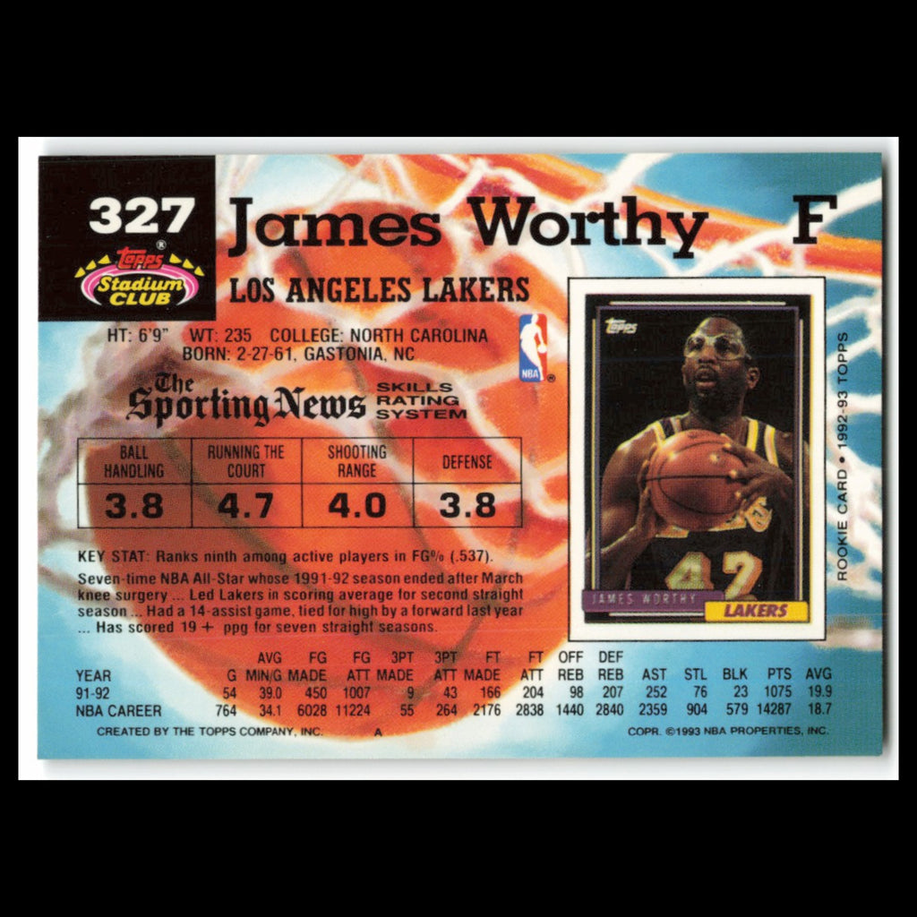 James Worthy #327 1992 Topps Stadium Club Los Angeles Lakers Basketball Card NBA