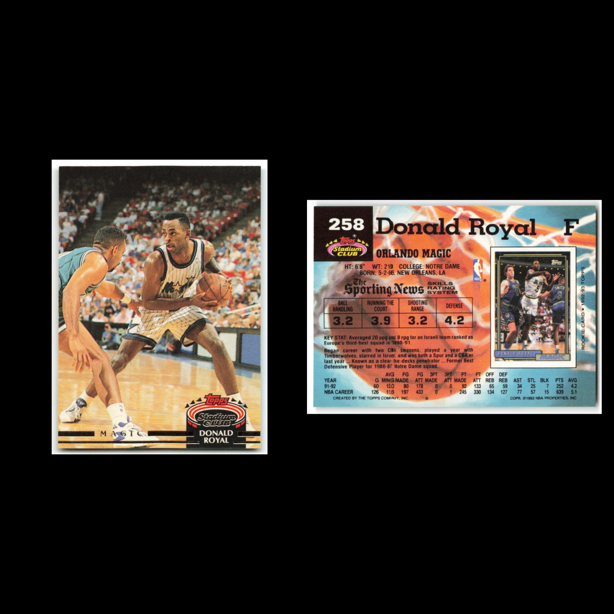 Donald Royal #258 1992 Topps Stadium Club Orlando Magic Basketball Card NBA NM