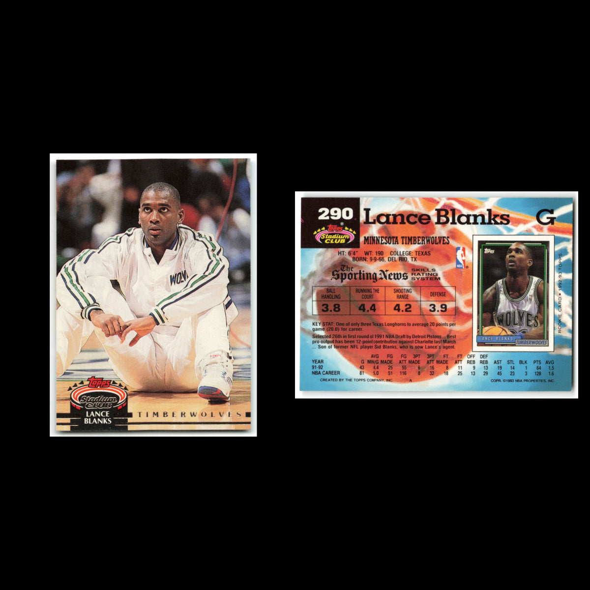 Lance Blanks #290 1992 Topps Stadium Club Minnesota Timberwolves Basketball Card