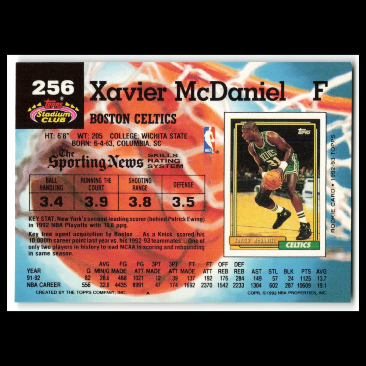 Xavier McDaniel #256 1992 Topps Stadium Club Boston Celtics Basketball Card NBA