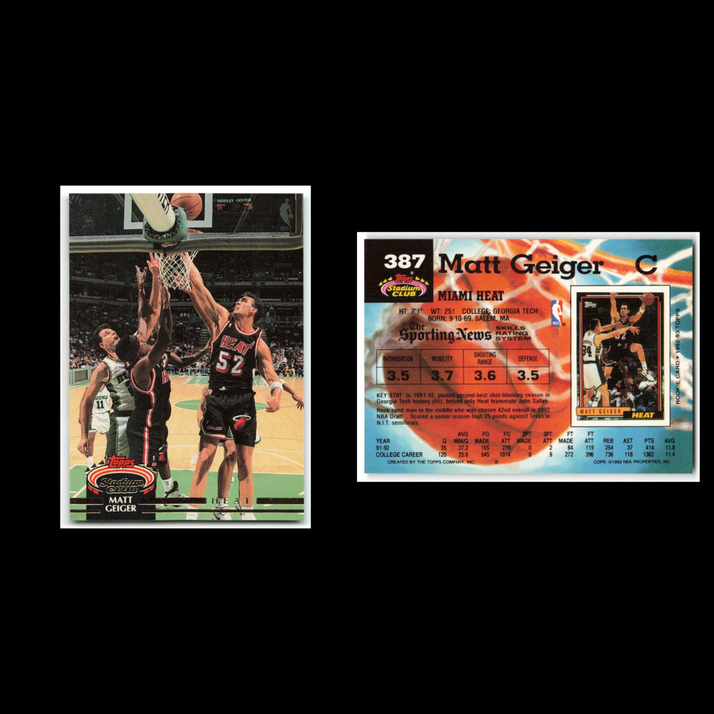 Matt Geiger Rookie #387 1992 Topps Stadium Club Miami Heat Basketball Card NBA