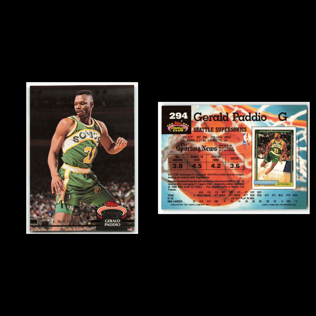 Gerald Paddio #294 1992 Topps Stadium Club Seattle SuperSonics Basketball Card