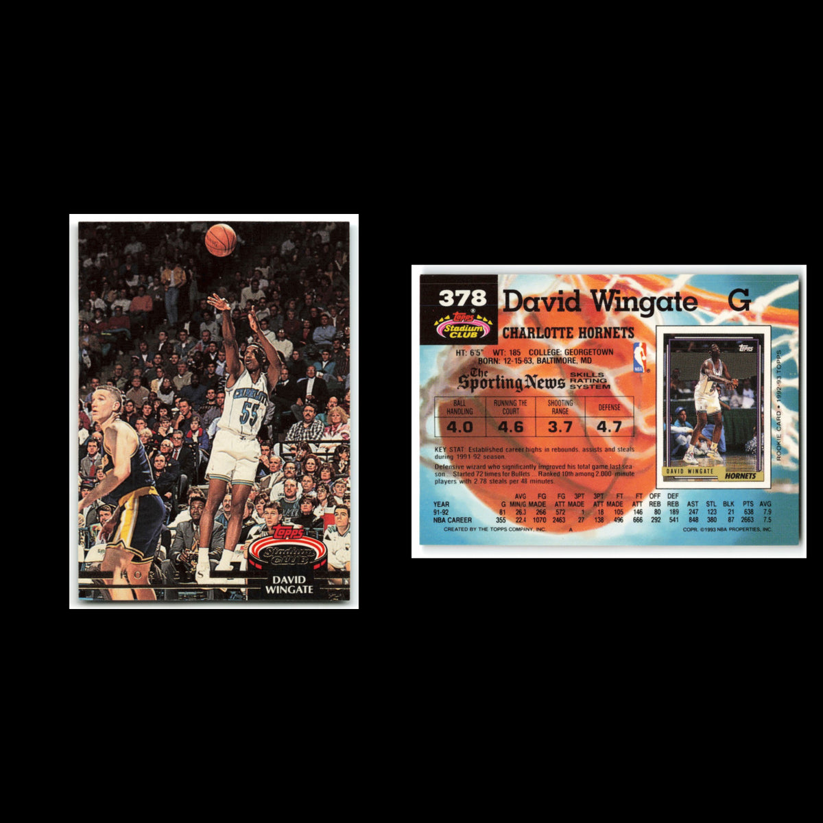David Wingate #378 1992 Topps Stadium Club Charlotte Hornets Basketball Card NBA