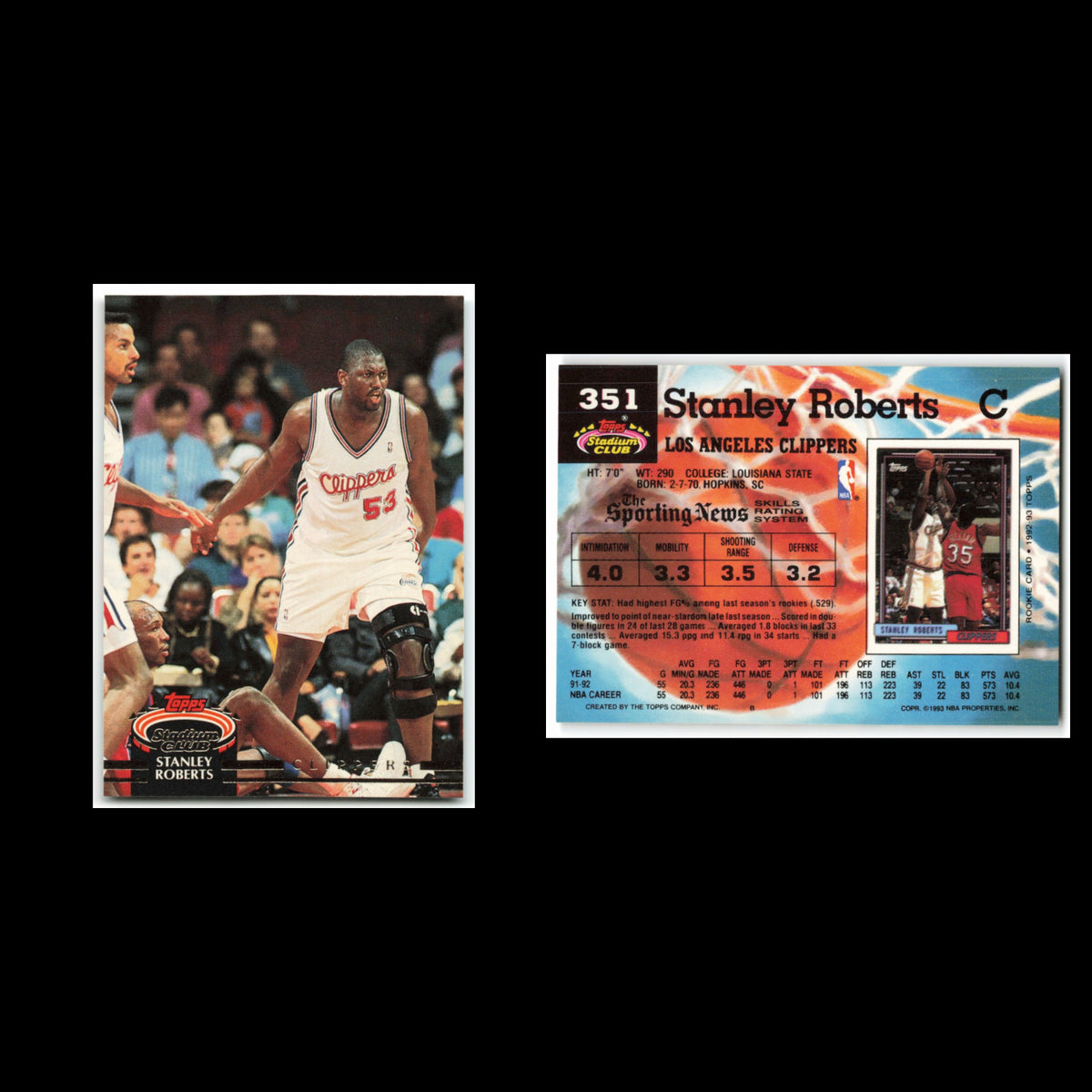 Stanley Roberts #351 1992 Topps Stadium Club Los Angeles Clippers Basketball NBA
