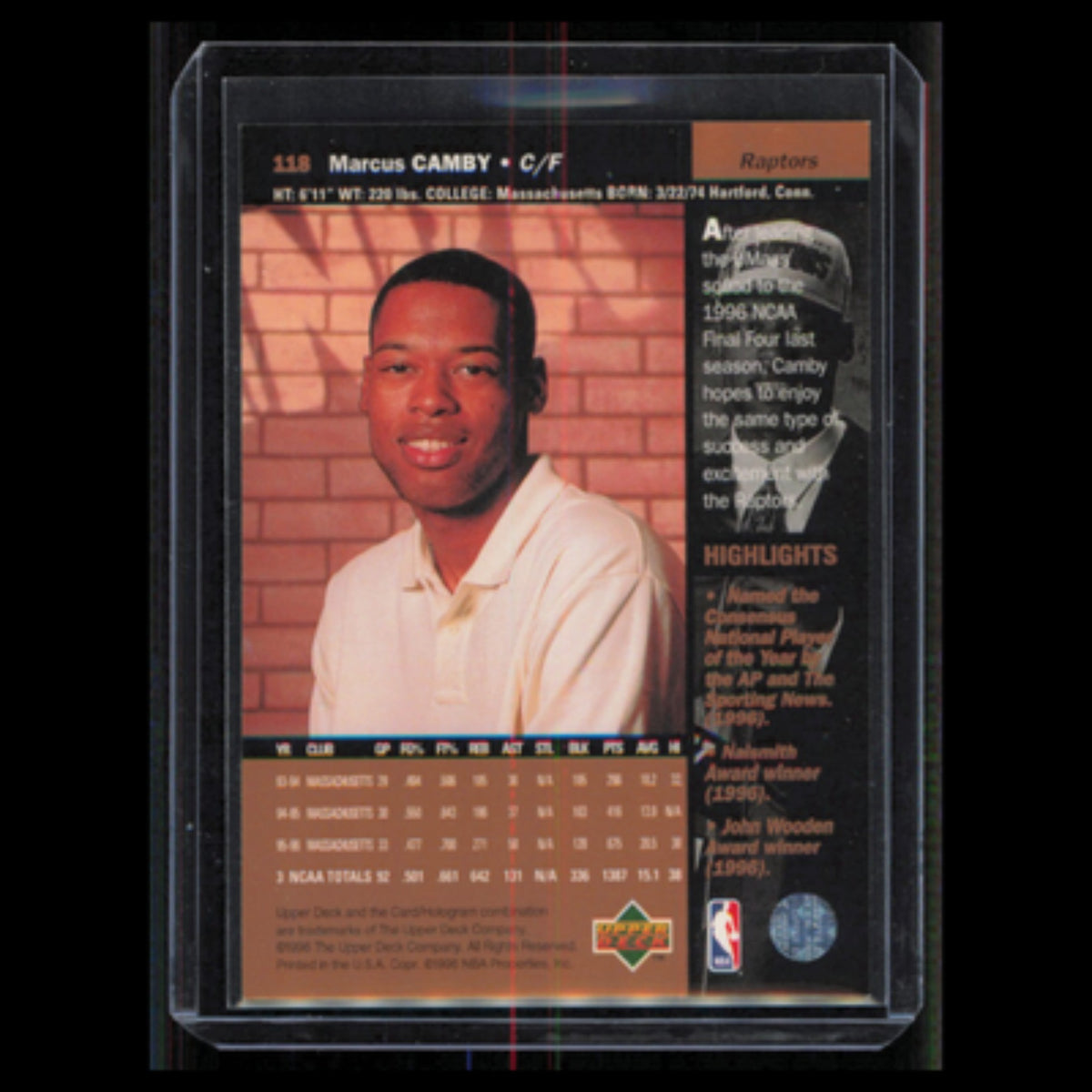 Marcus Camby Rookie #118 1996 Upper Deck Toronto Raptors Basketball Card NBA NM