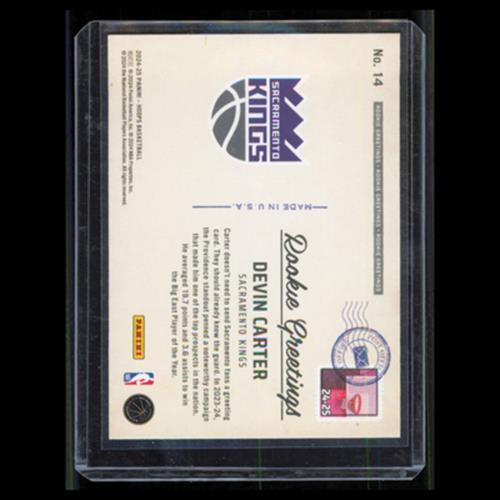 Devin Carter Rookie #14 2024 Hoops Rookie Greetings Sacramento Kings Basketball