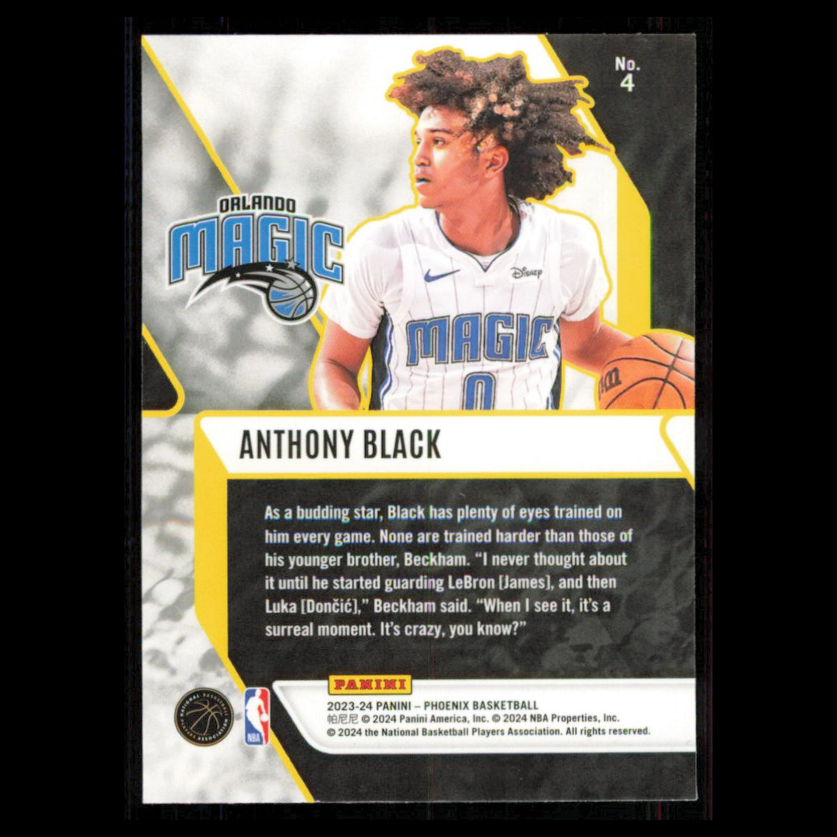 Anthony Black #4 2023 Panini Phoenix Orlando Magic Basketball Card NBA NM