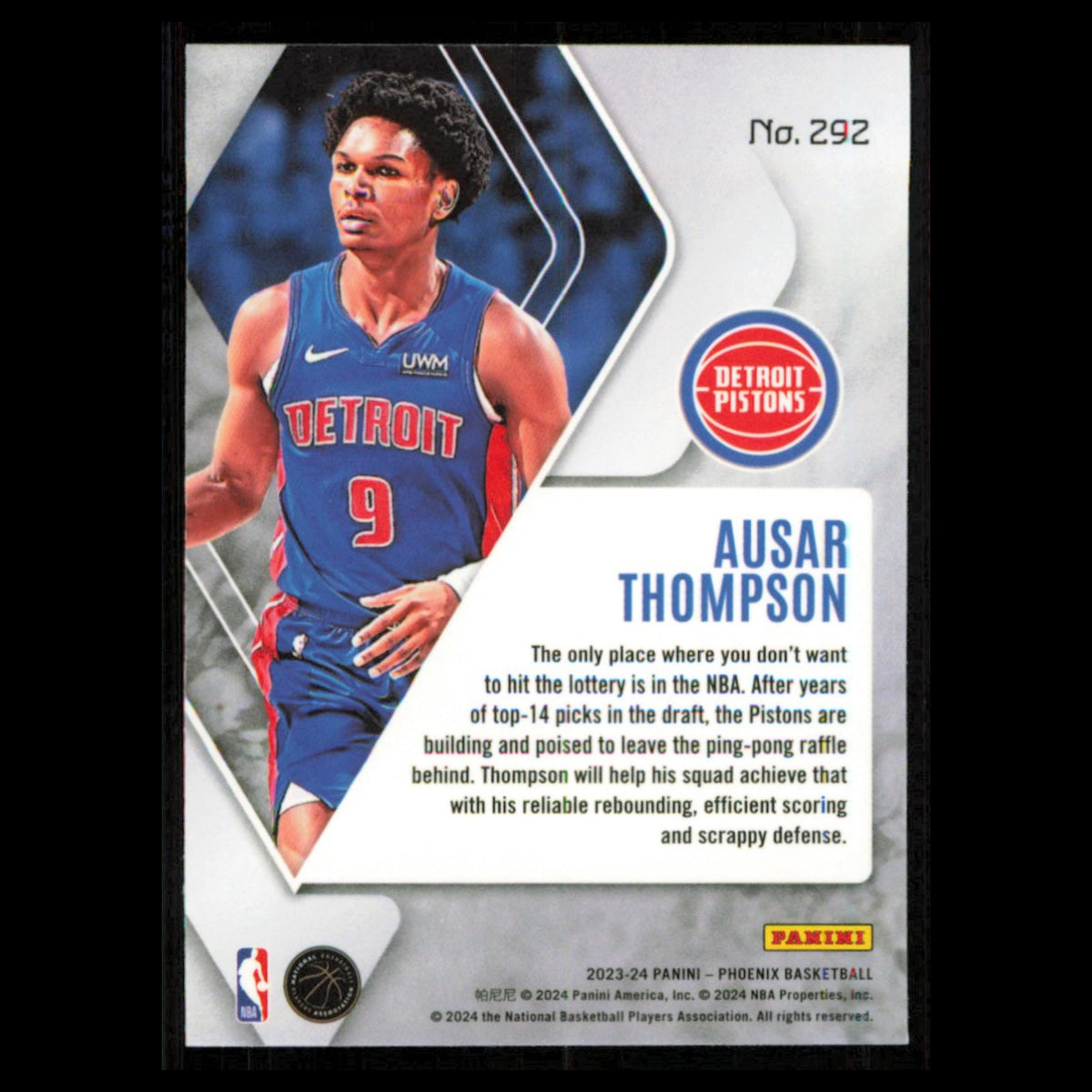 Ausar Thompson #292 2023 Panini Phoenix Detroit Pistons Basketball Card NBA NM