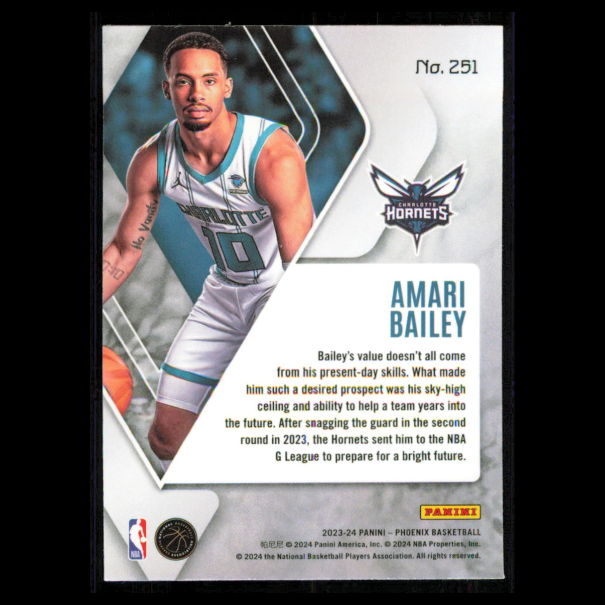 Amari Bailey Rookie #251 2023 Panini Phoenix Charlotte Hornets Basketball Card