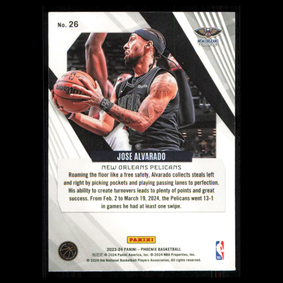 Jose Alvarado #26 2023 Panini Phoenix New Orleans Pelicans Basketball Card NBA