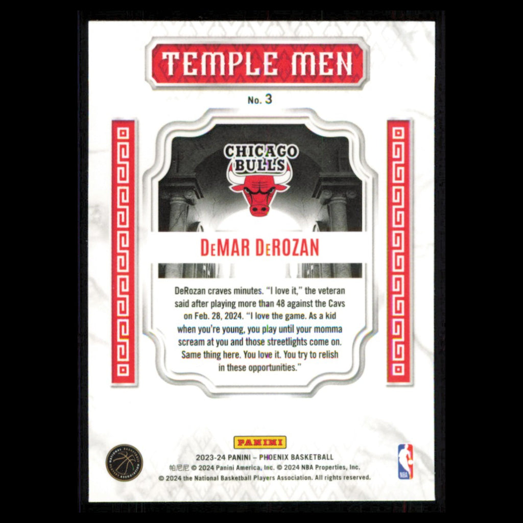 DeMar DeRozan #3 2023 Panini Phoenix Temple Men Chicago Bulls Basketball Card NM