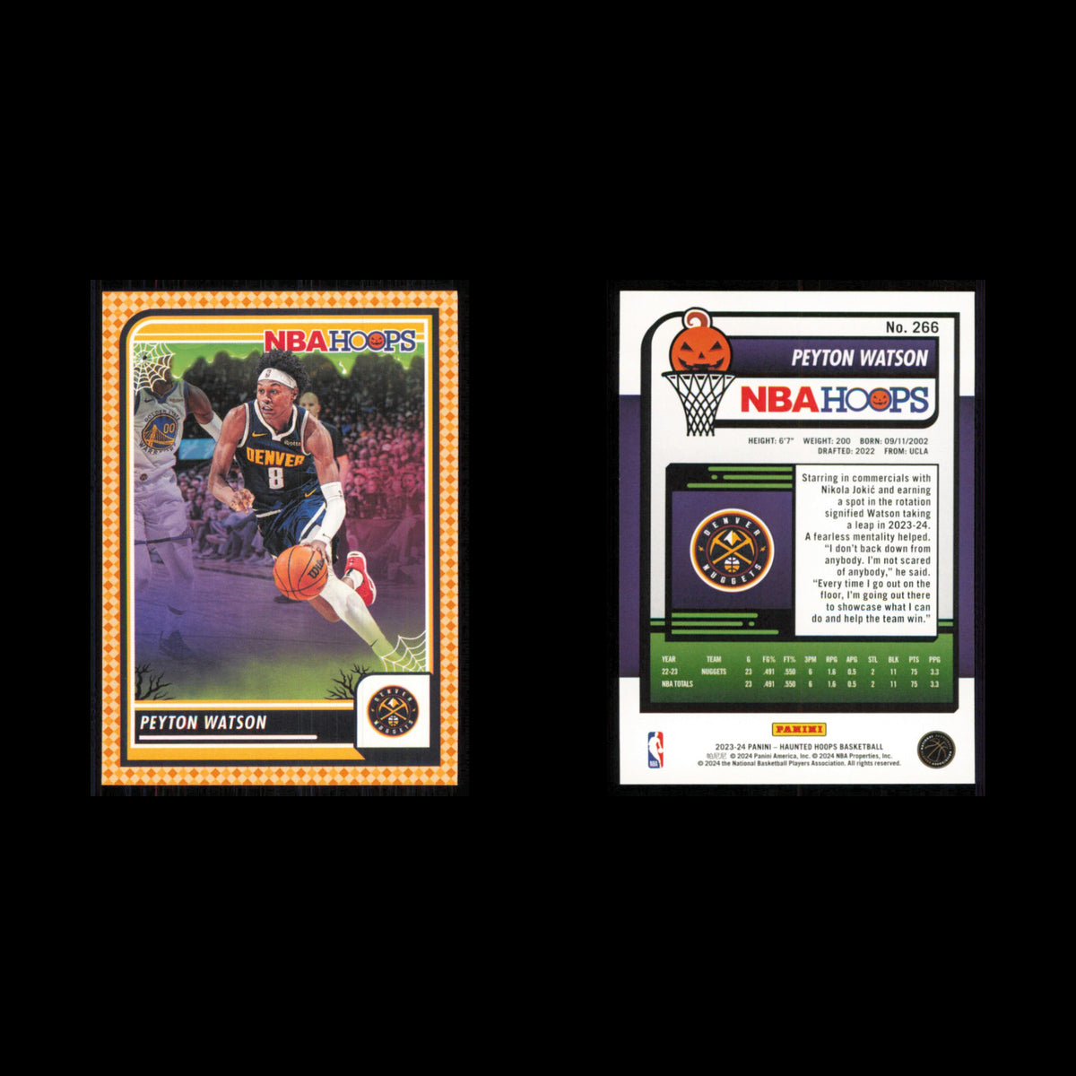 Peyton Watson #266 2023 Hoops Haunted Denver Nuggets Basketball Card NBA NM