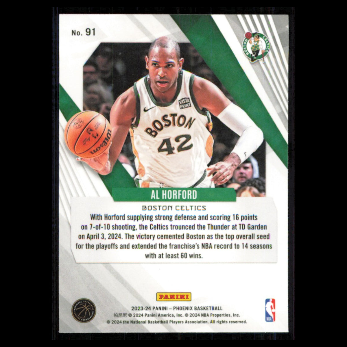 Al Horford #91 2023 Panini Phoenix Boston Celtics Basketball Card NBA NM
