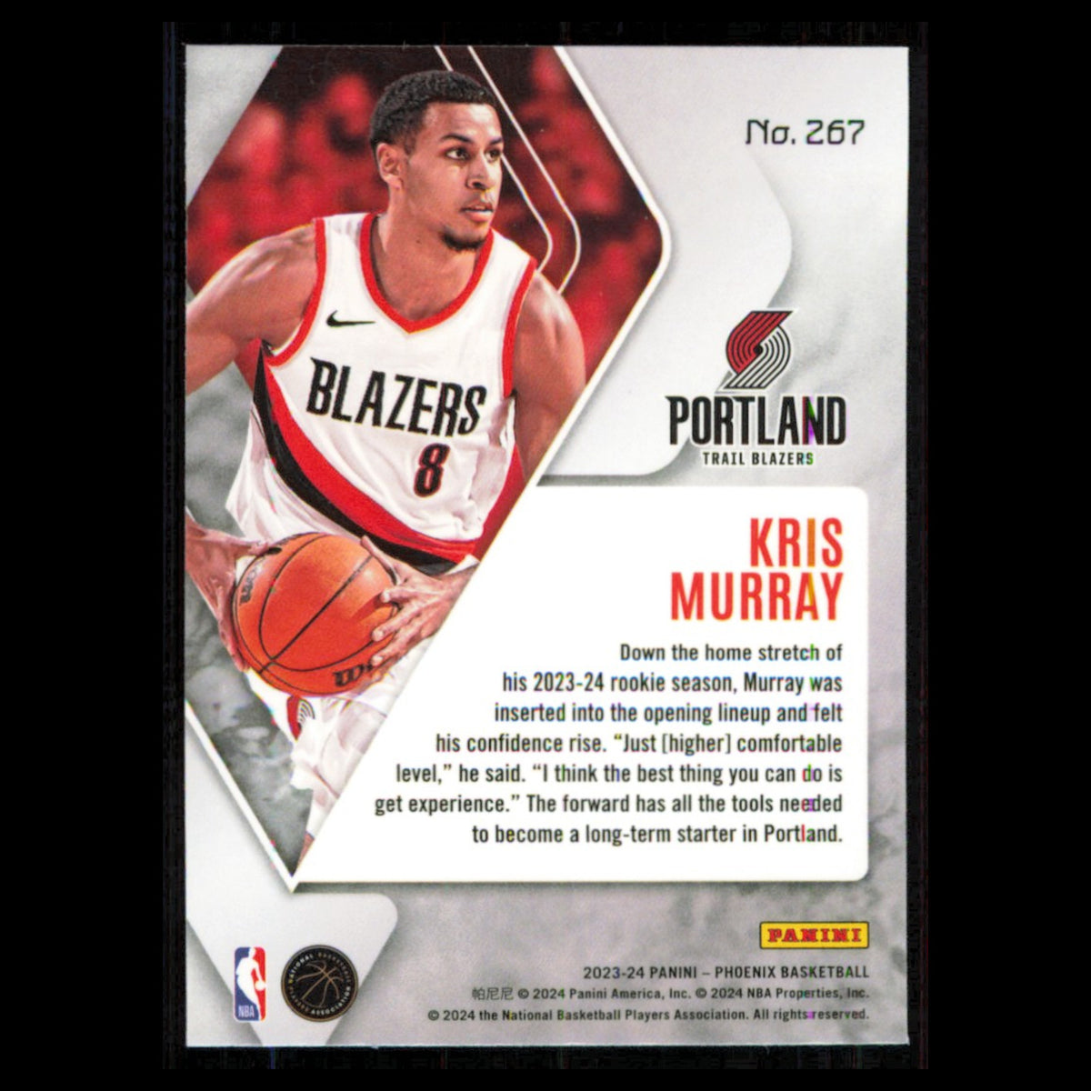 Kris Murray #267 2023 Panini Phoenix Portland Trail Blazers Basketball Card NBA