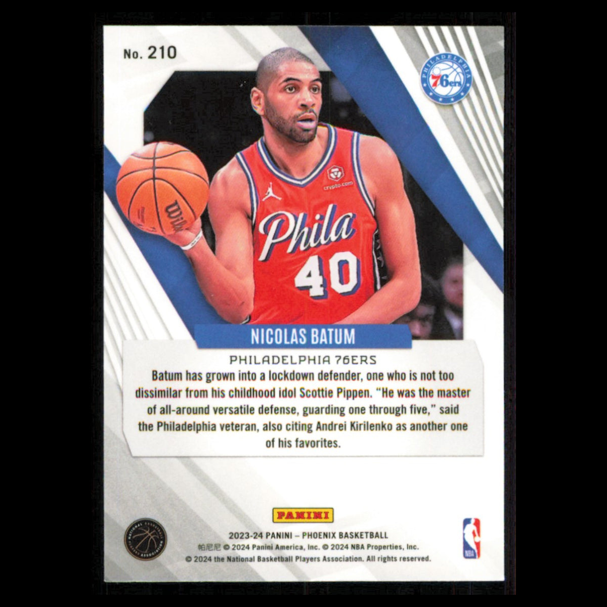 Nicolas Batum #210 2023 Panini Phoenix Philadelphia 76ers Basketball Card NBA NM