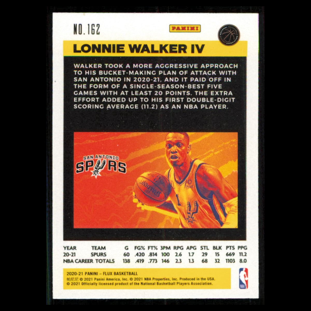 Lonnie Walker IV #162 2020 Panini Flux San Antonio Spurs Basketball Card NBA NM