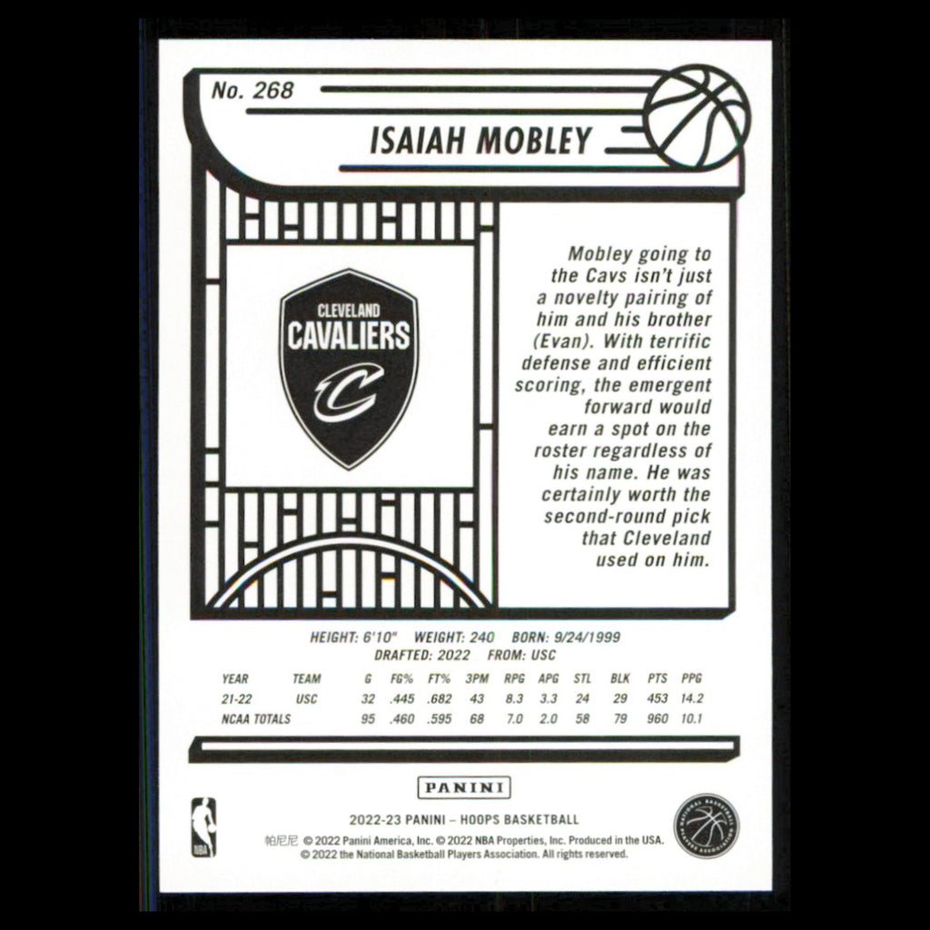 Isaiah Mobley Rookie #268 2022 Hoops Cleveland Cavaliers Basketball Card NBA NM