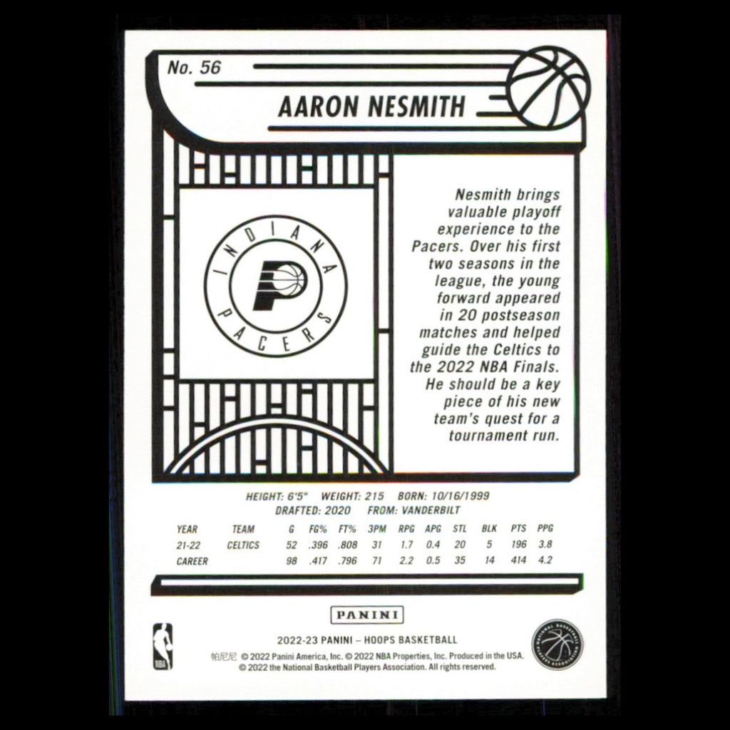 Aaron Nesmith #56 2022 Hoops Indiana Pacers Basketball Card NBA NM