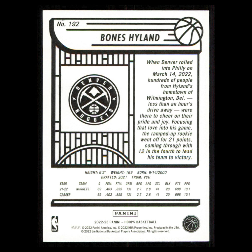 Bones Hyland #192 2022 Hoops Denver Nuggets Basketball Card NBA NM
