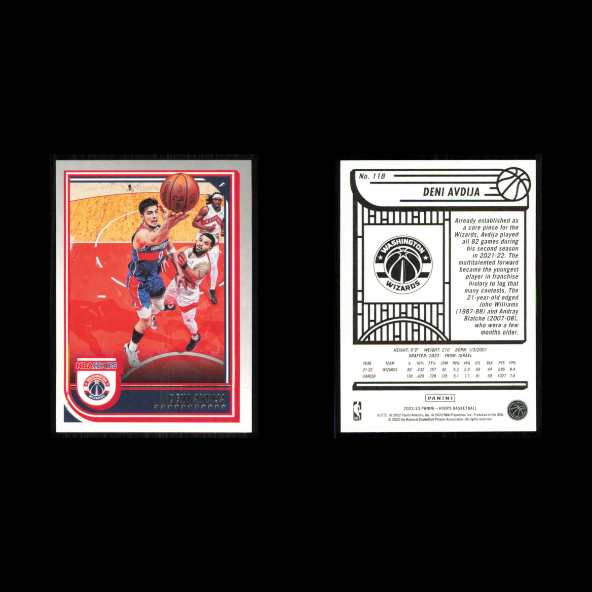Deni Avdija #118 2022 Hoops Washington Wizards Basketball Card NBA NM