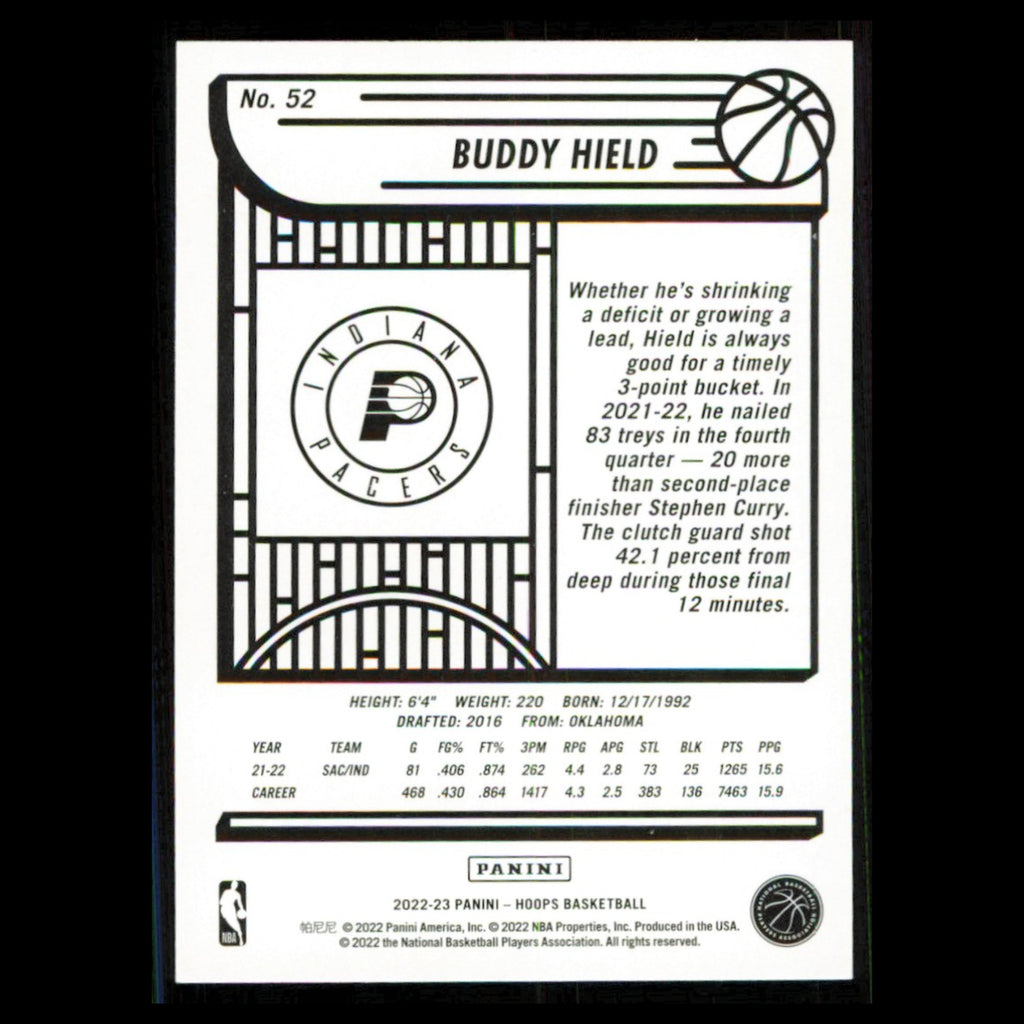 Buddy Hield #52 2022 Hoops Indiana Pacers Basketball Card NBA NM