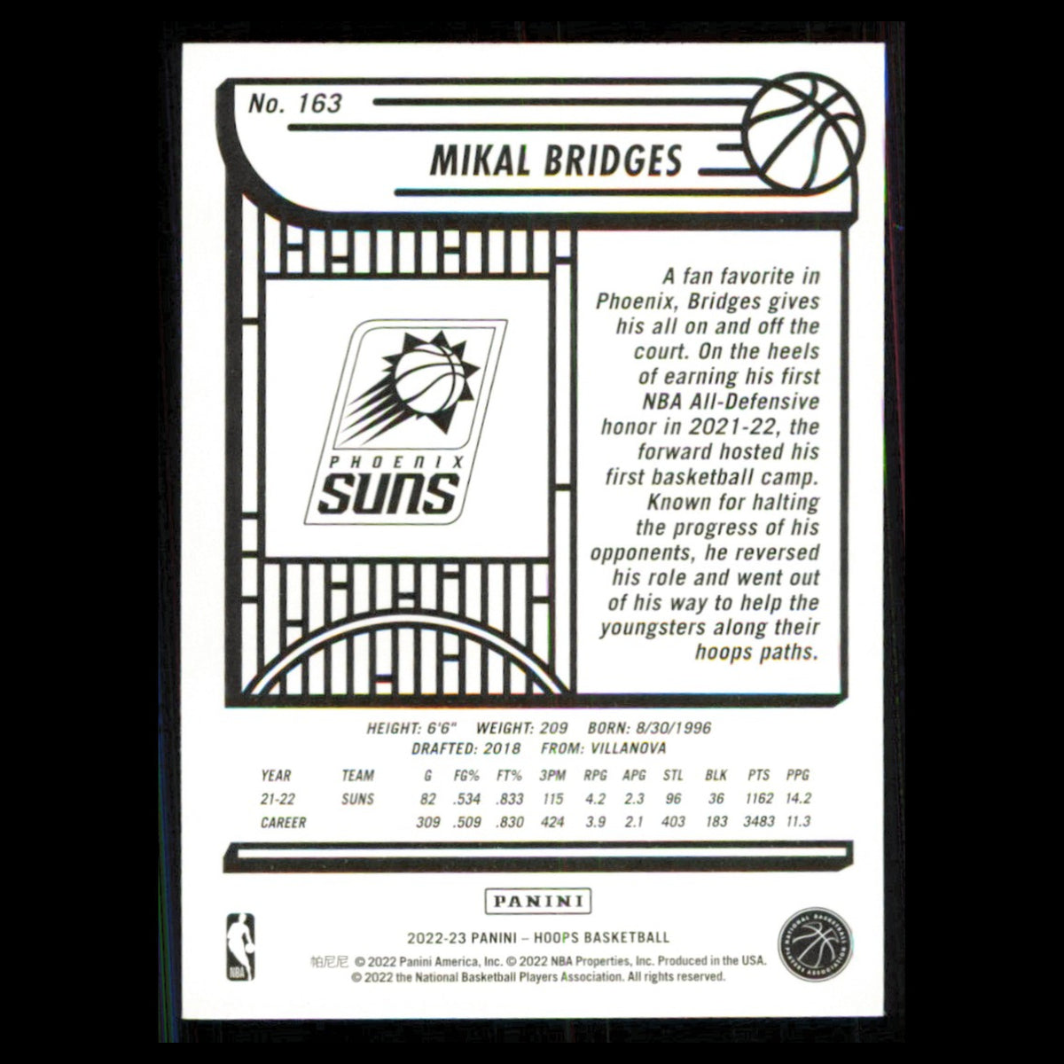 Mikal Bridges #163 2022 Hoops Phoenix Suns Basketball Card NBA NM