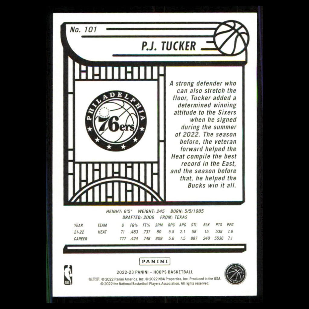 P.J. Tucker #101 2022 Hoops Philadelphia 76ers Basketball Card NBA NM