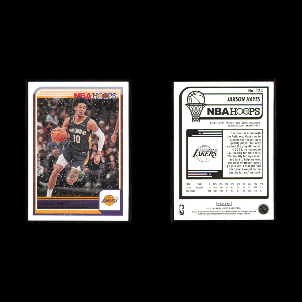 Jaxson Hayes #124 2023 Hoops Los Angeles Lakers Basketball Card NBA NM