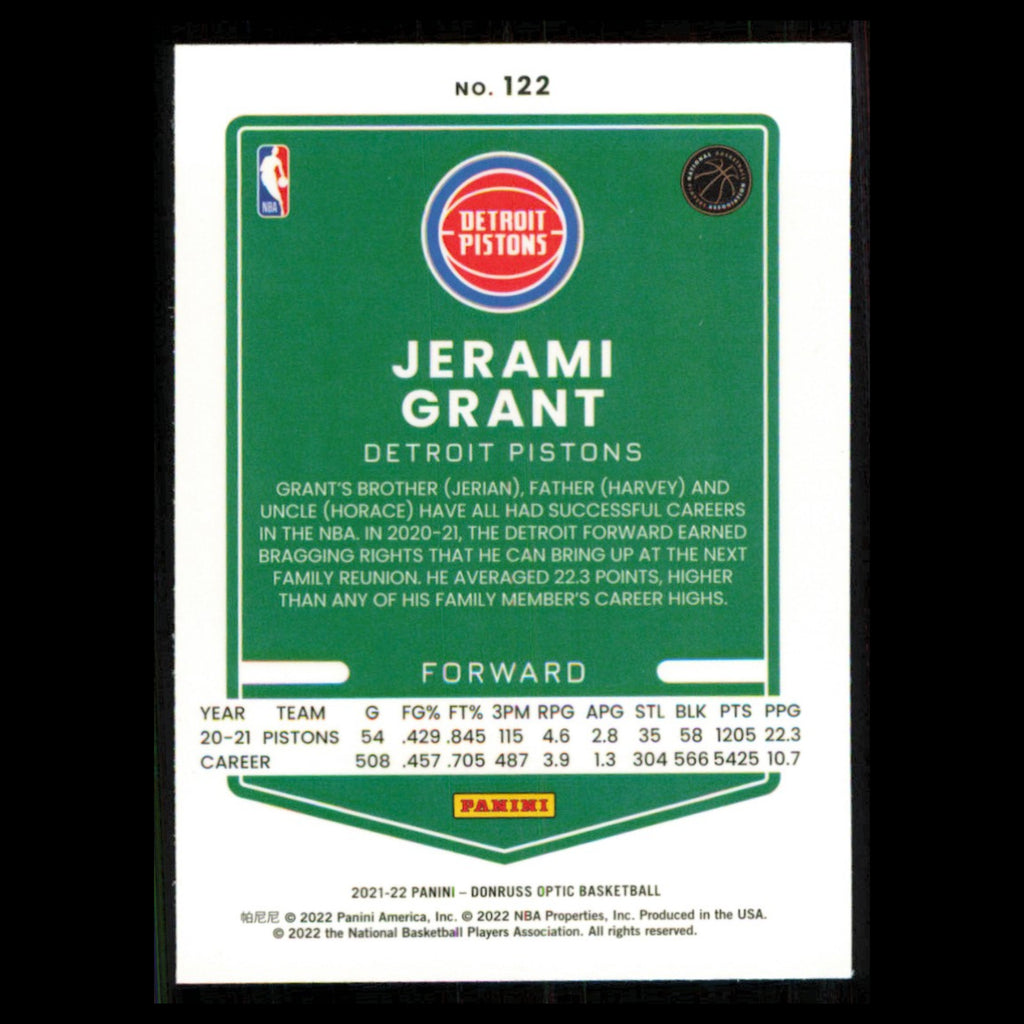 Jerami Grant #122 2021 Donruss Optic Detroit Pistons Basketball Card NBA NM