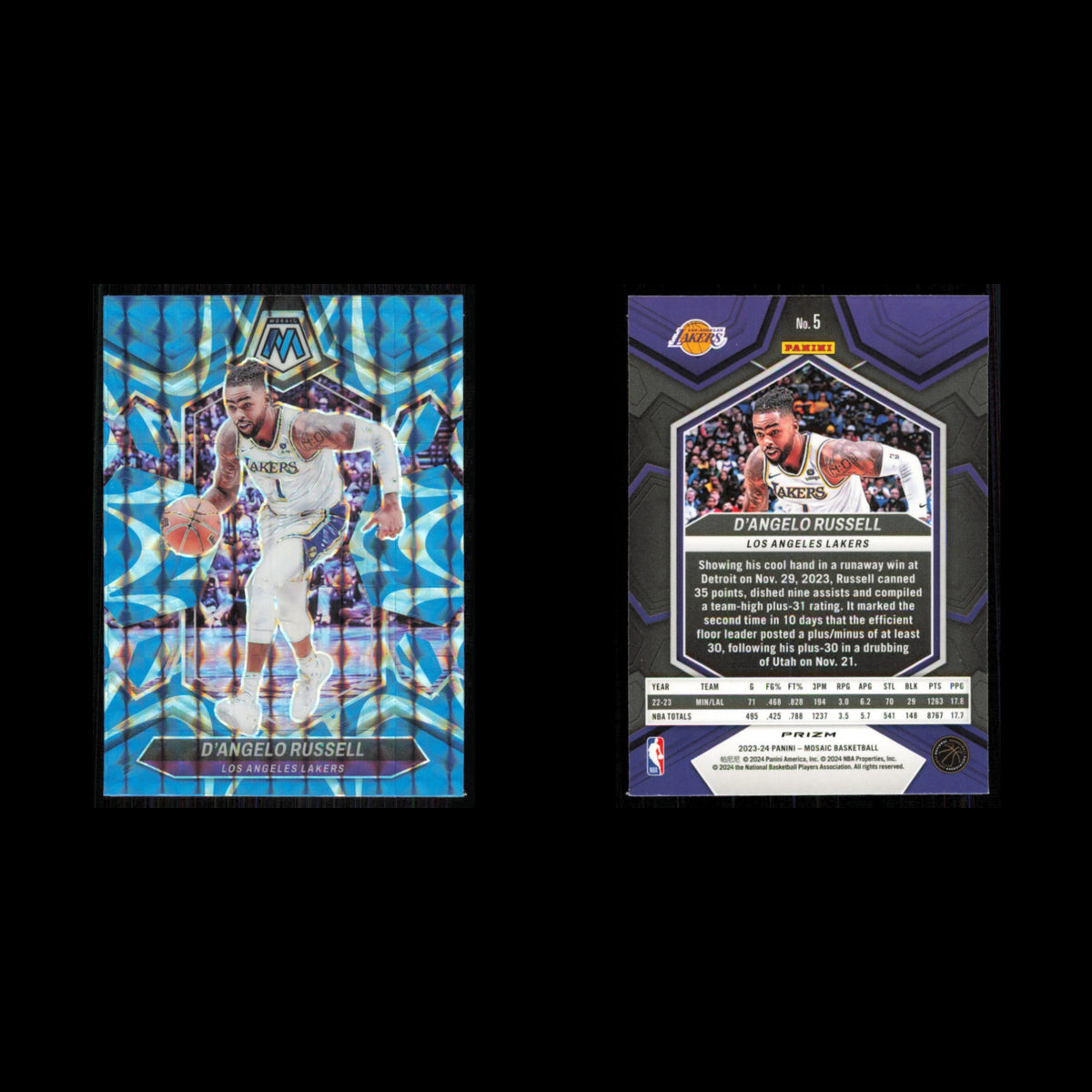 DAngelo Russell #5 2023 Panini Mosaic Reactive Blue Los Angeles Lakers Card NBA
