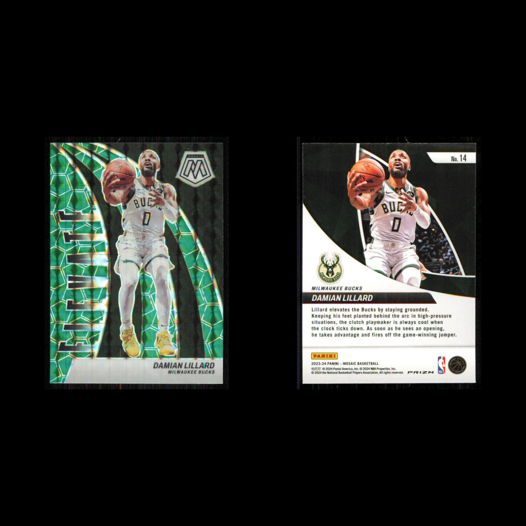 Damian Lillard #14 2023 Panini Mosaic Green Milwaukee Bucks Basketball Card NBA