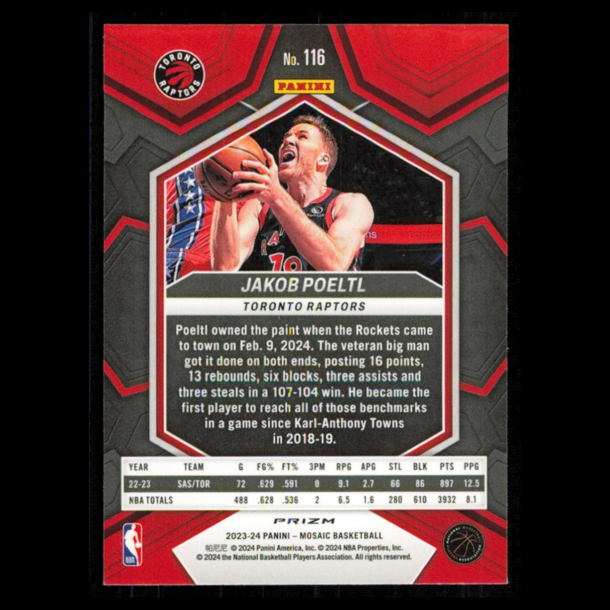 Jakob Poeltl #116 2023 Panini Mosaic Reactive Blue Toronto Raptors Basketball NM