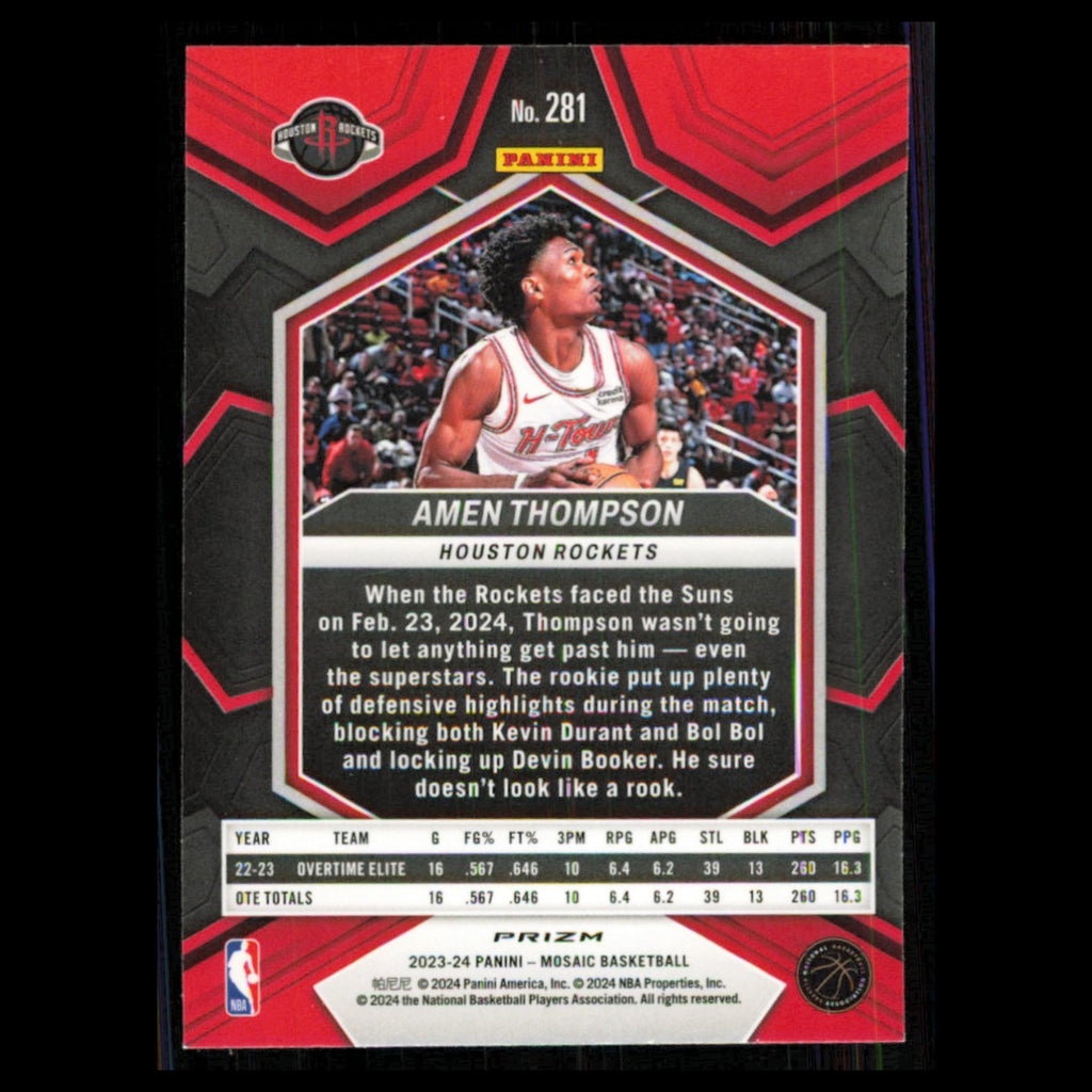 Amen Thompson #281 2023 Panini Mosaic City Edition Houston Rockets Basketball NM