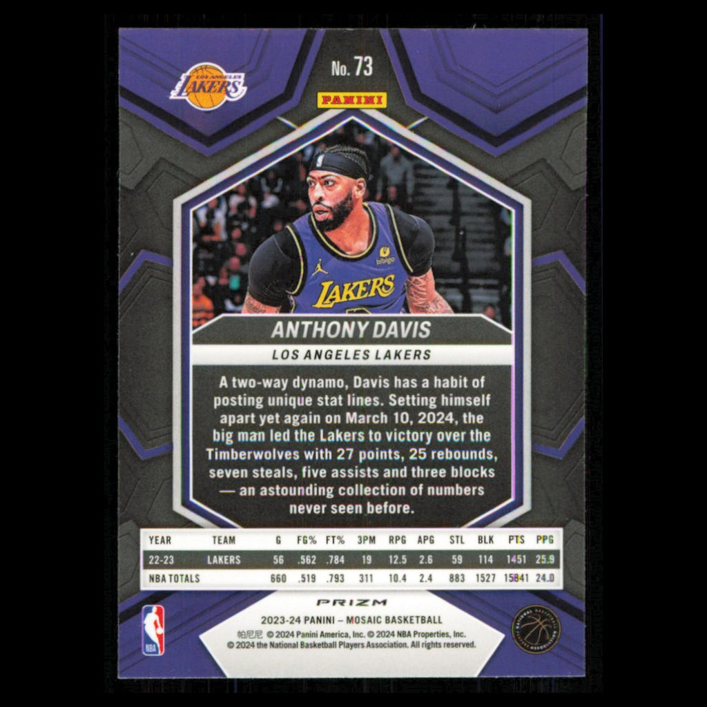 Anthony Davis #73 2023 Panini Mosaic Los Angeles Lakers Basketball Card NBA NM