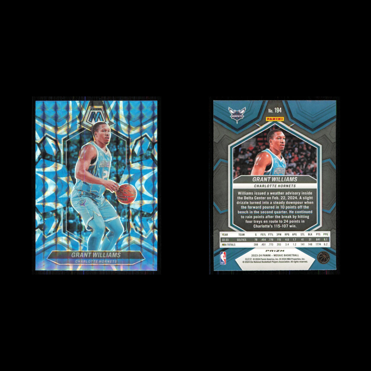 Grant Williams #194 2023 Panini Mosaic Reactive Blue Charlotte Hornets Card NBA