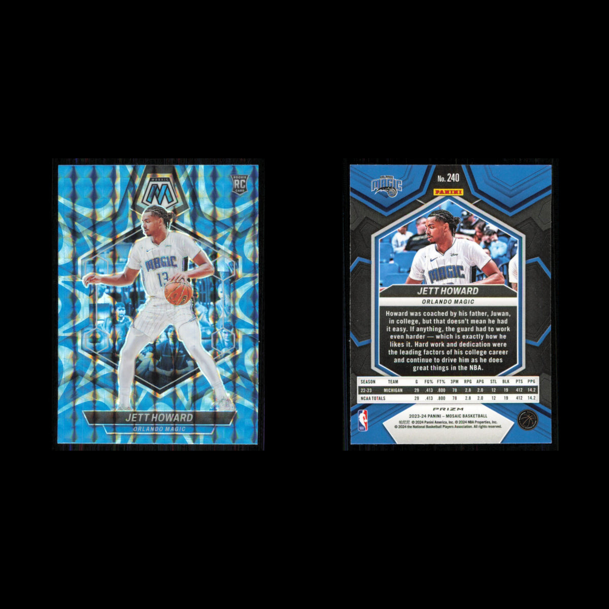 Jett Howard Rookie #240 2023 Panini Mosaic Reactive Blue Orlando Magic Card NBA