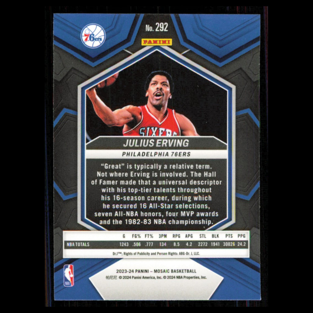 Julius Erving #292 2023 Panini Mosaic Philadelphia 76ers Basketball Card NBA NM