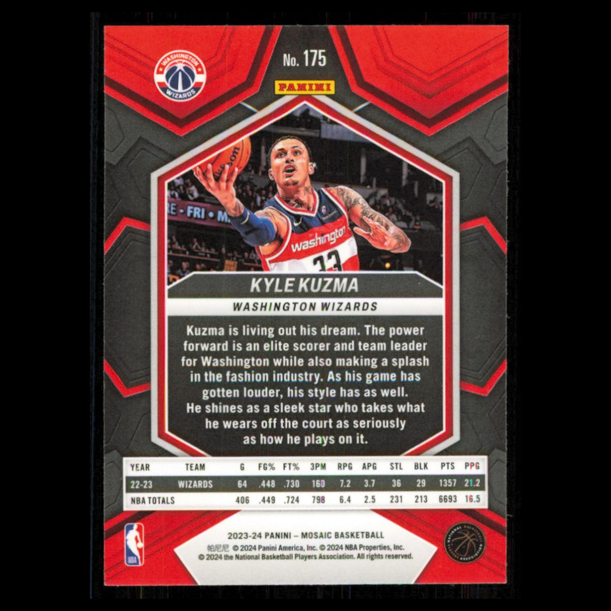 Kyle Kuzma #175 2023 Panini Mosaic Washington Wizards Basketball Card NBA NM