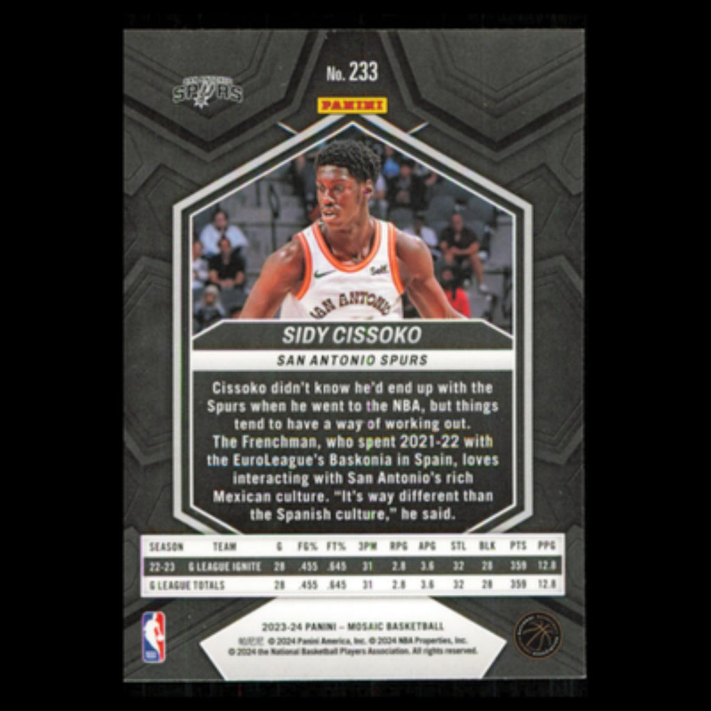Sidy Cissoko Rookie #233 2023 Panini Mosaic San Antonio Spurs Basketball Card NM