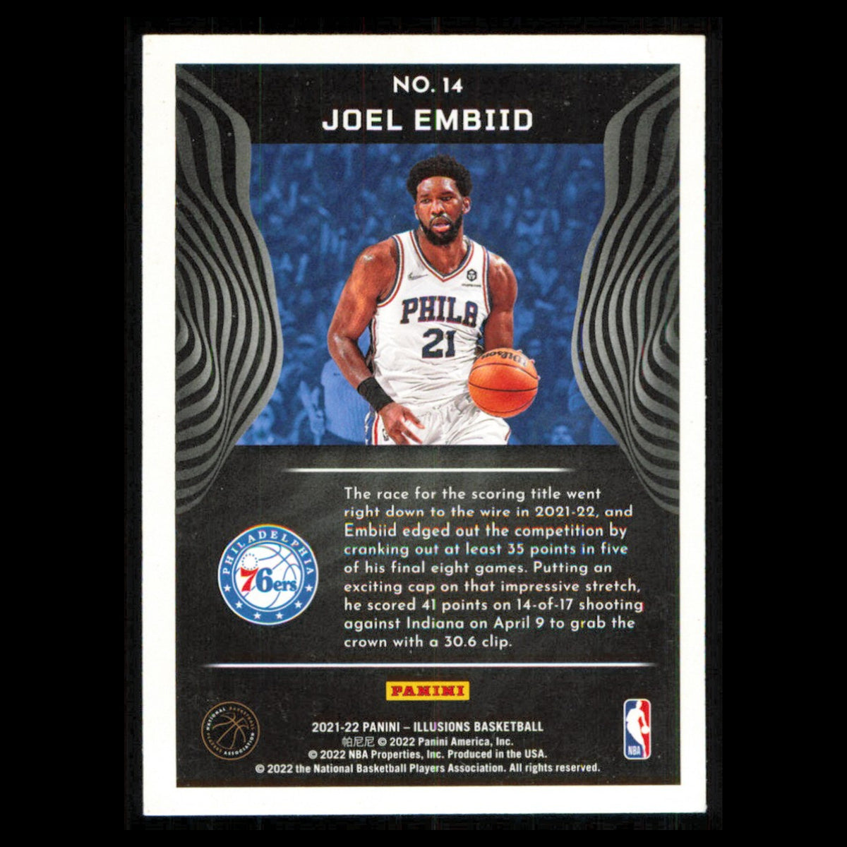 Joel Embiid #14 2021 Panini Illusions Philadelphia 76ers Basketball Card NBA NM