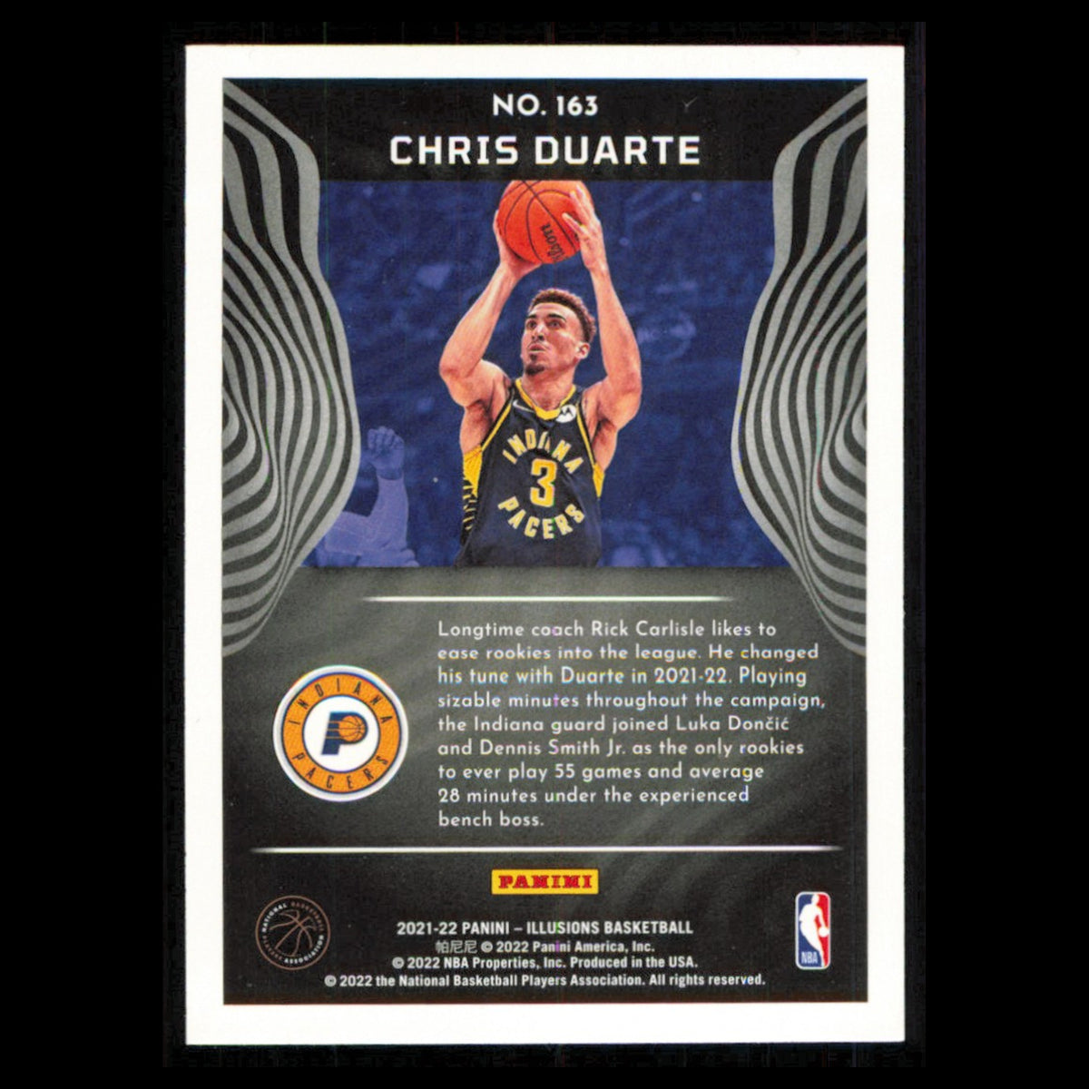 Chris Duarte Rookie #163 2021 Panini Illusions Indiana Pacers Basketball Card NM