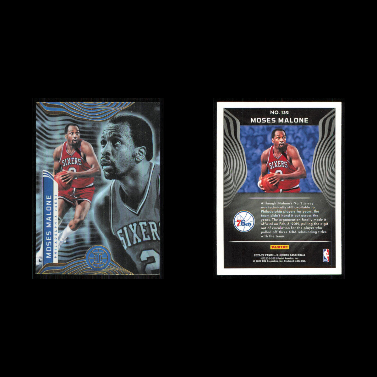 Moses Malone #132 2021 Panini Illusions Philadelphia 76ers Basketball Card NBA