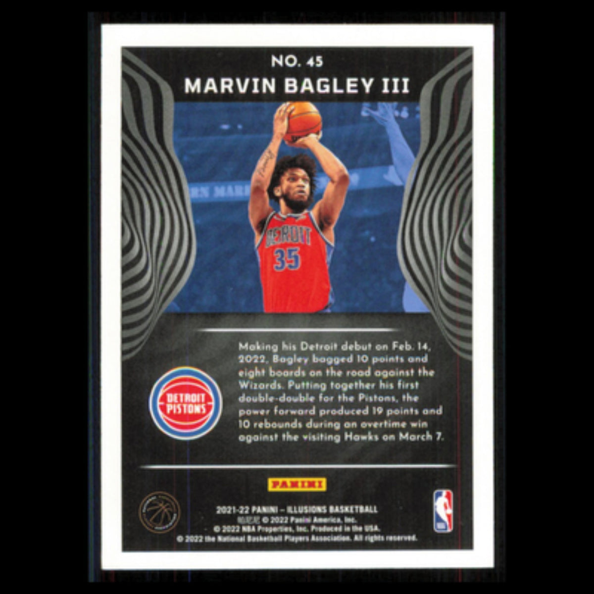 Marvin Bagley III #45 2021 Panini Illusions Detroit Pistons Basketball Card NBA