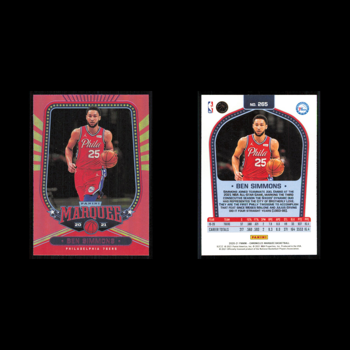 Ben Simmons #265 2020 Panini Chronicles Philadelphia 76ers Basketball Card NBA