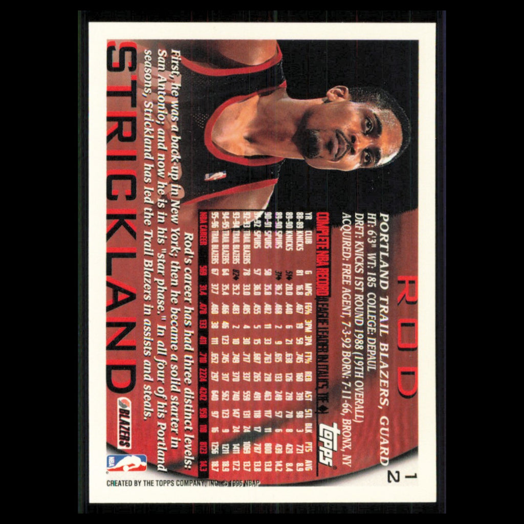 Rod Strickland #12 1996 Topps Portland Trail Blazers Basketball Card NBA NM