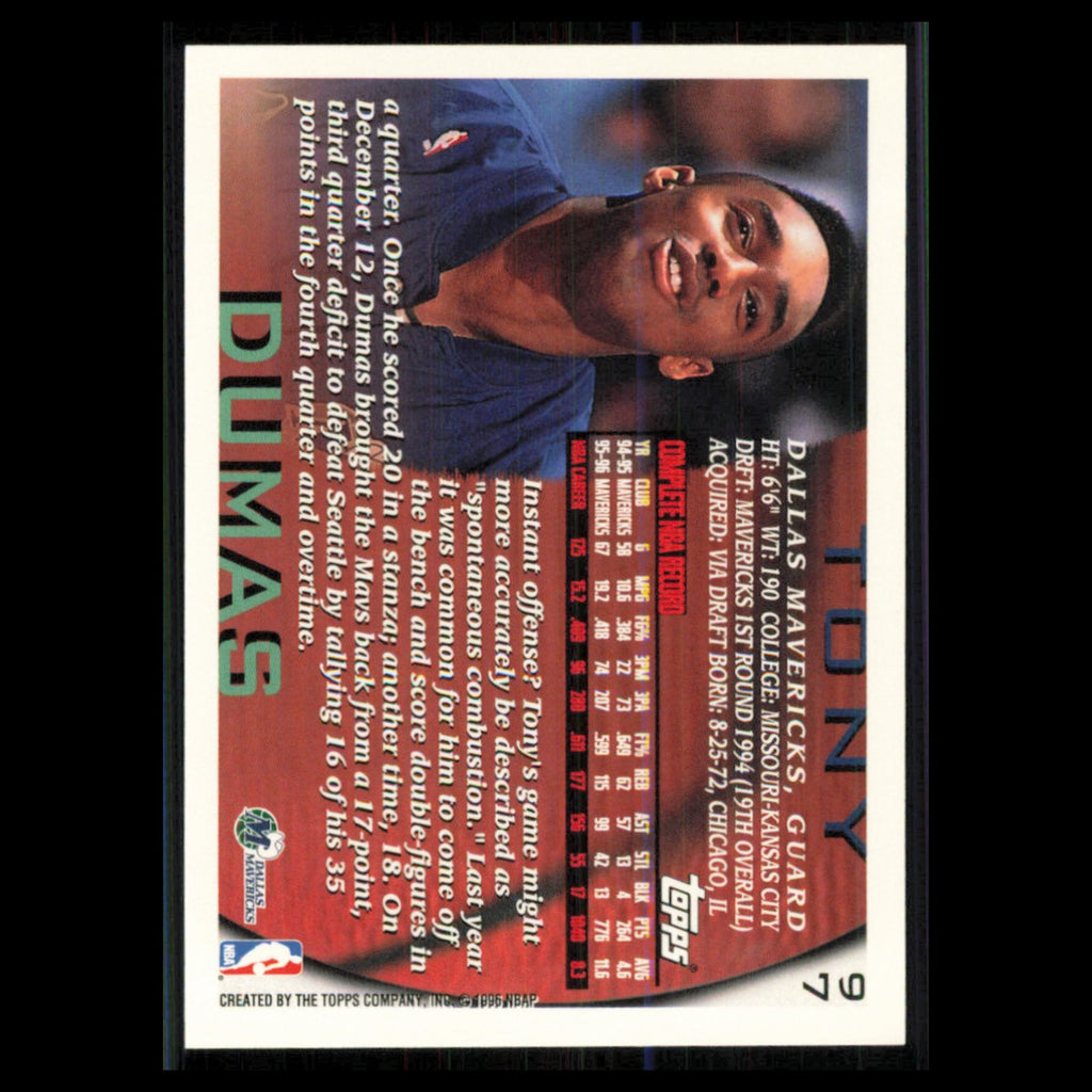 Tony Dumas #97 1996 Topps Dallas Mavericks Basketball Card NBA NM