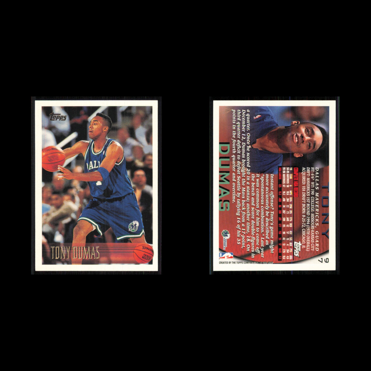Tony Dumas #97 1996 Topps Dallas Mavericks Basketball Card NBA NM