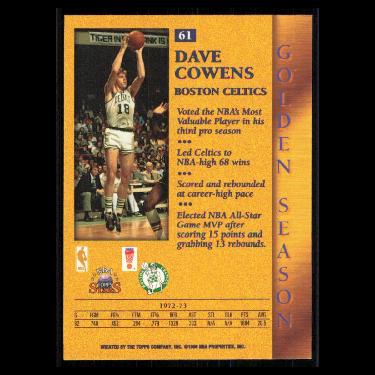 Dave Cowens #61 1996 Topps Stars Boston Celtics Basketball Card NBA NM