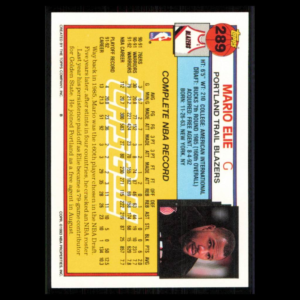 Mario Elie #289 1992 Topps Gold Portland Trail Blazers Basketball Card NBA NM